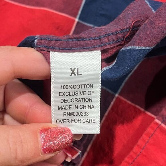 Warp and Weft Red Buffalo Plaid Button Front Long Sleeve Shirt Size XL - Picture 3 of 4